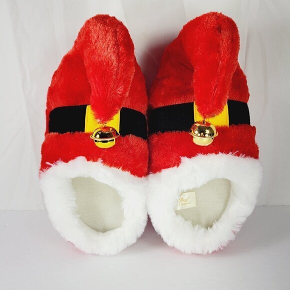 DanDee Kids Red Fuzzy Elf Holiday Slippers Size M 13-1 - Picture 5 of 8